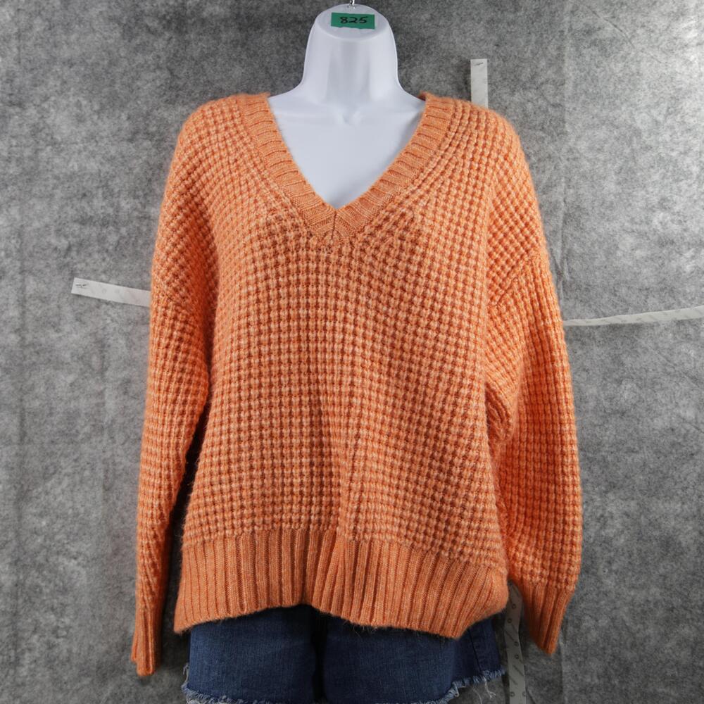 American Eagle Sweater Womens Small Orange Waffle Knit Pullover V Neck Soft Cozy - Picture 3 of 12